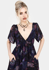 Dragonfly Floral Print Chiffon Handkerchief Hem Dress