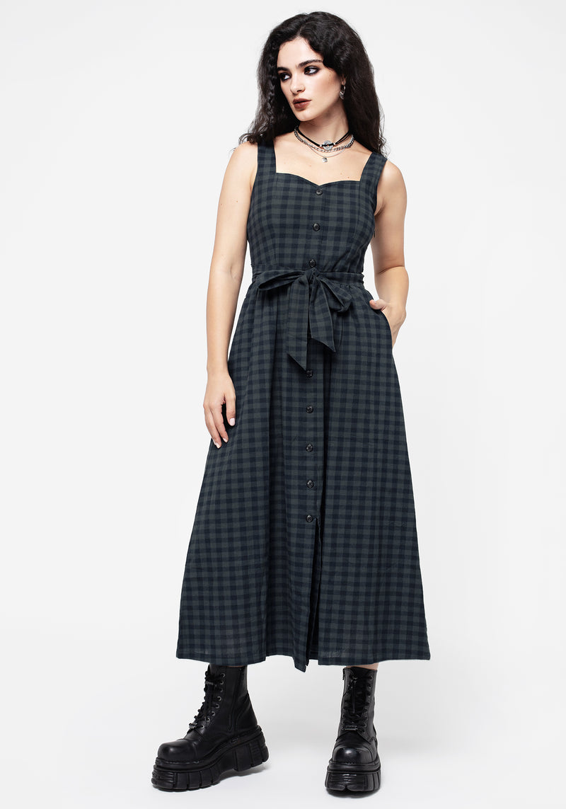 Jeannie Check Cotton Belted Apron Maxi Dress