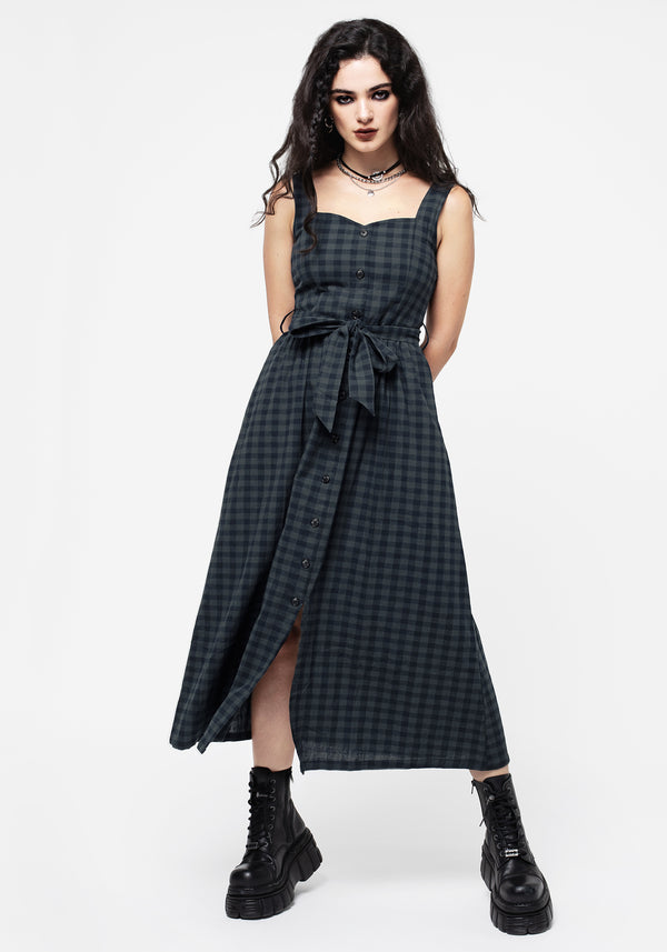 Jeannie Check Cotton Belted Apron Maxi Dress