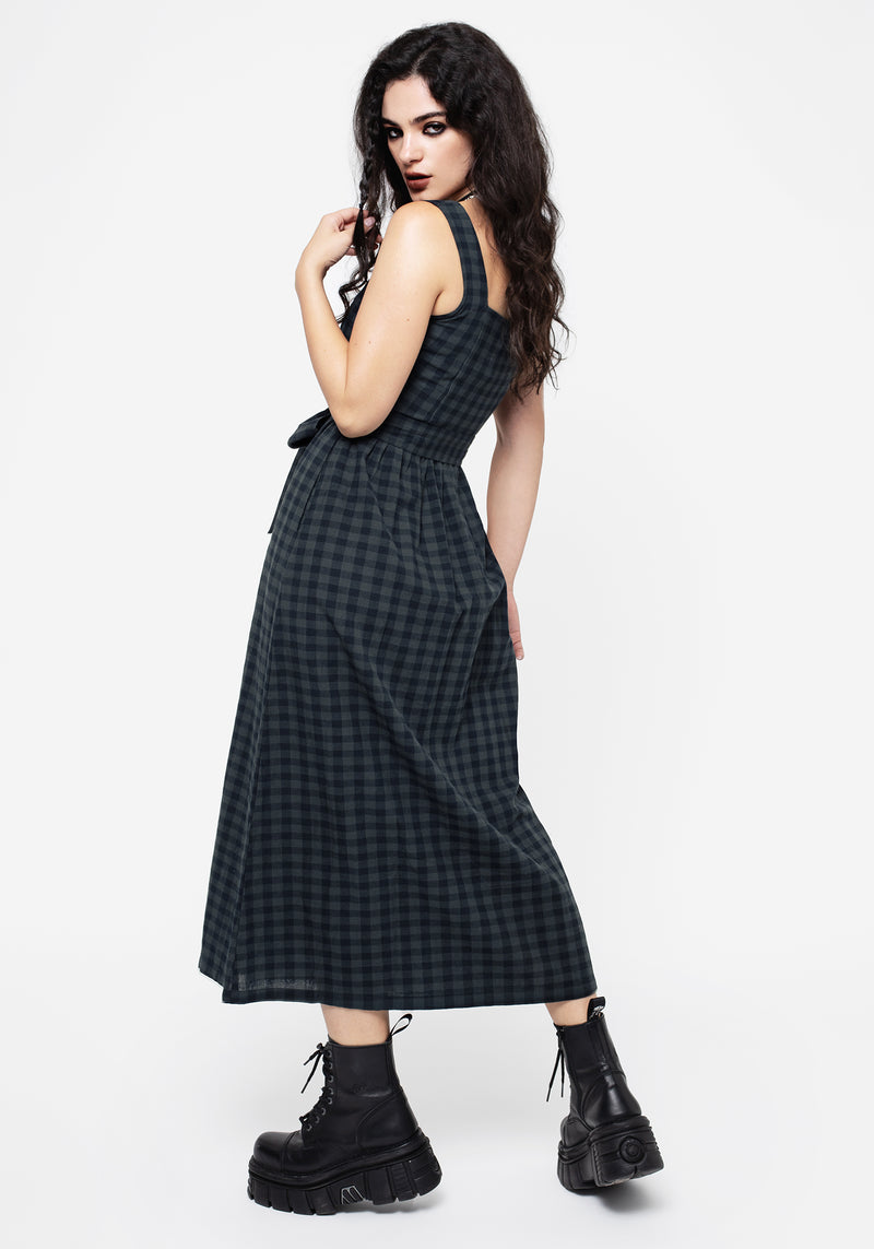 Jeannie Check Cotton Belted Apron Maxi Dress