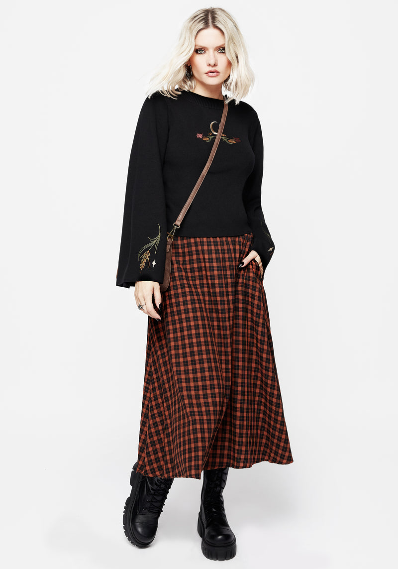 Terra Check Midi Skirt - Orange