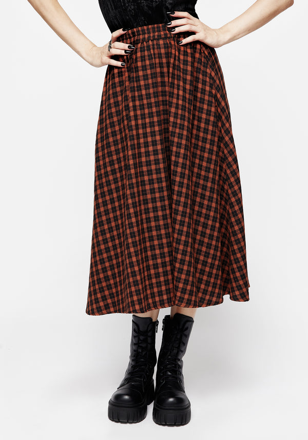 Terra Check Midi Skirt - Orange