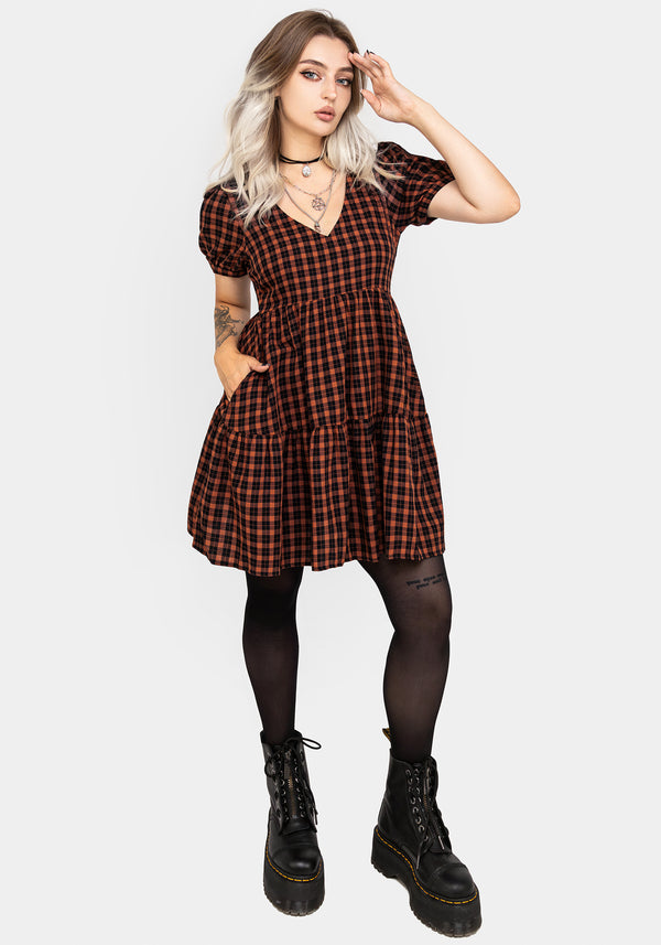 Terra Check Mini Smock Dress - Orange