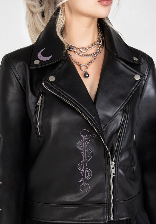 Sigil Embroidered Faux Leather Jacket