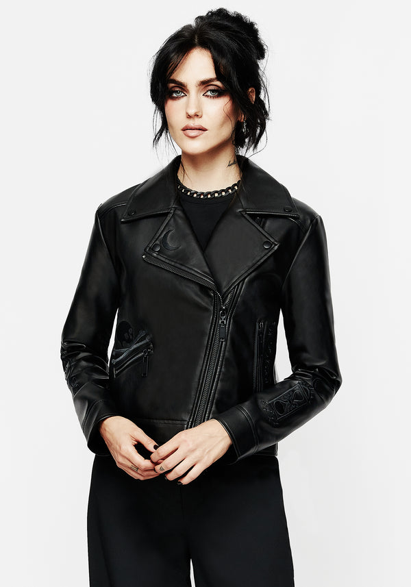 Mori Embroidered Faux Leather Jacket