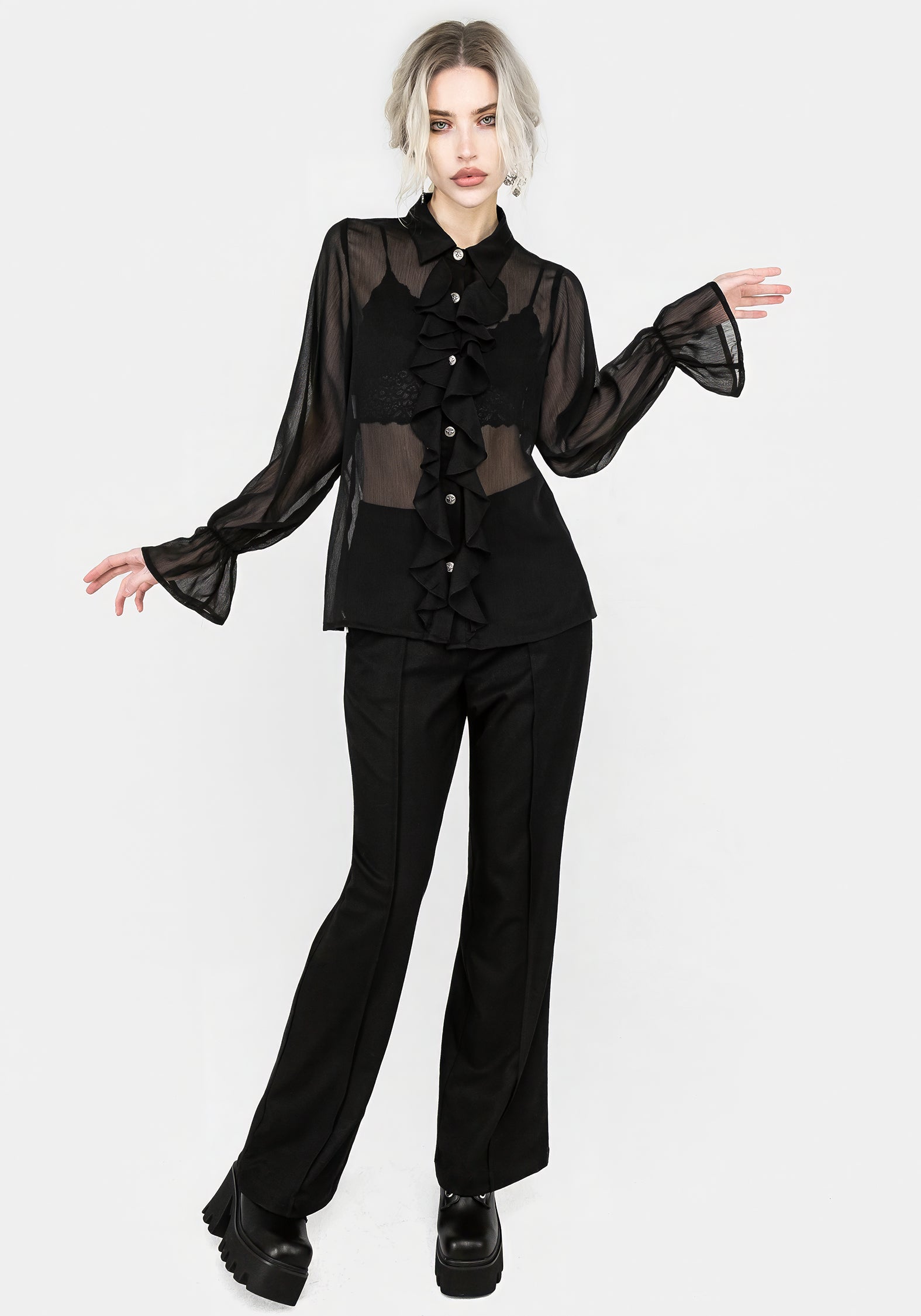 Shelly Sheer Ruffle Shirt Disturbia