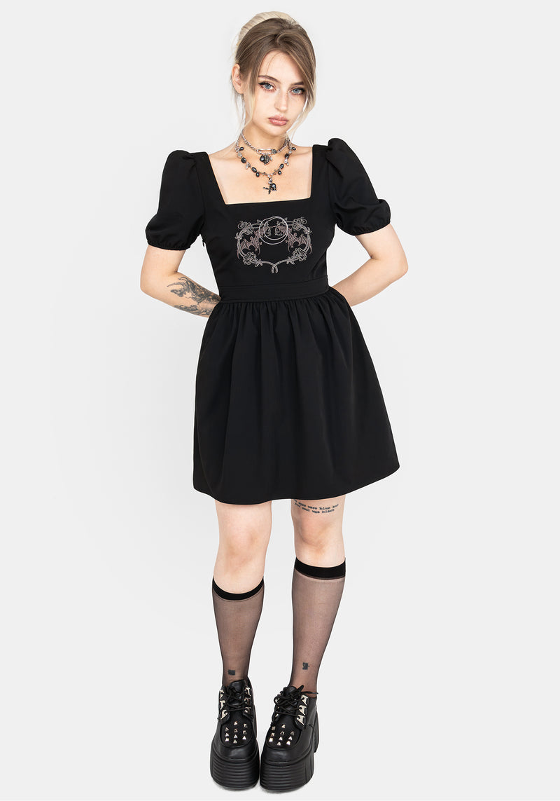 Amphithere Embroidered Puff Sleeve Mini Dress