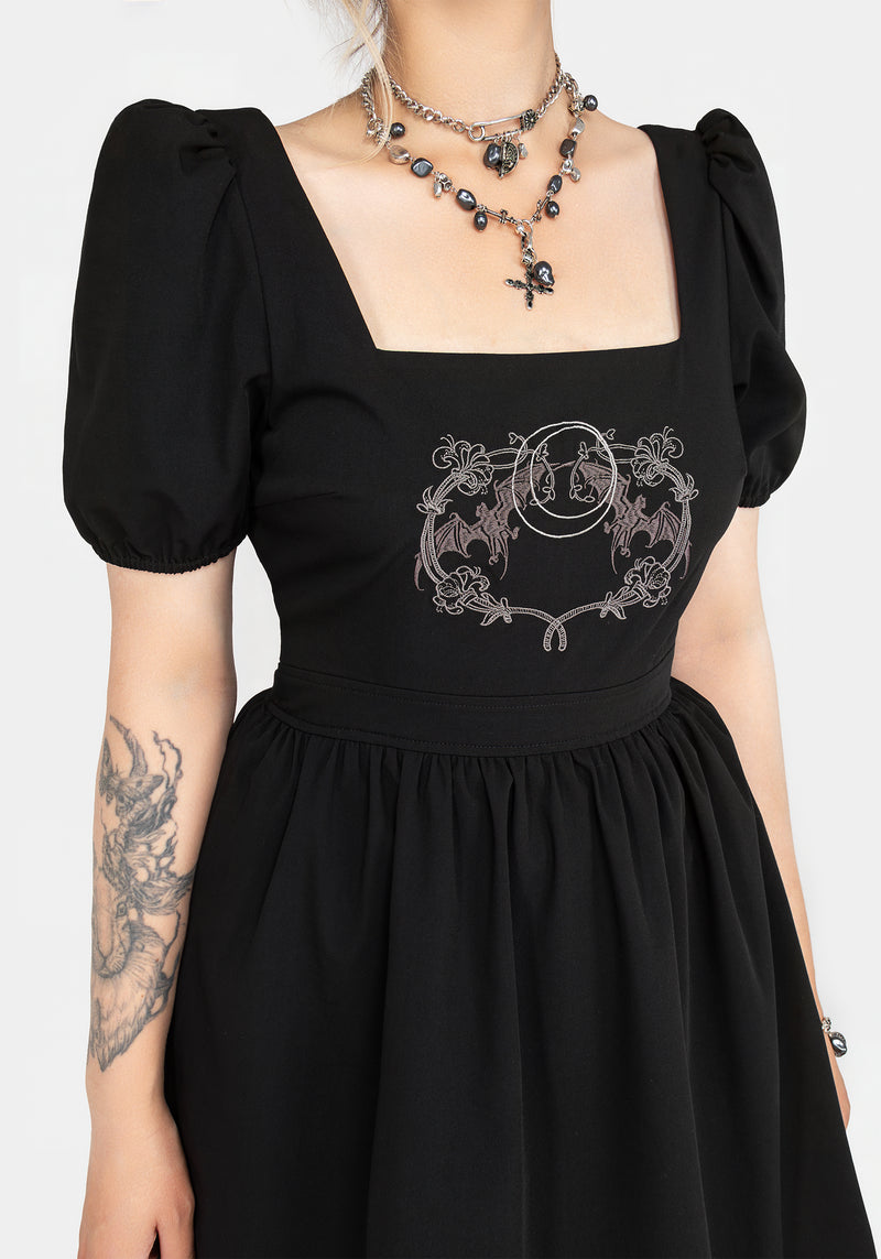 Amphithere Embroidered Puff Sleeve Mini Dress