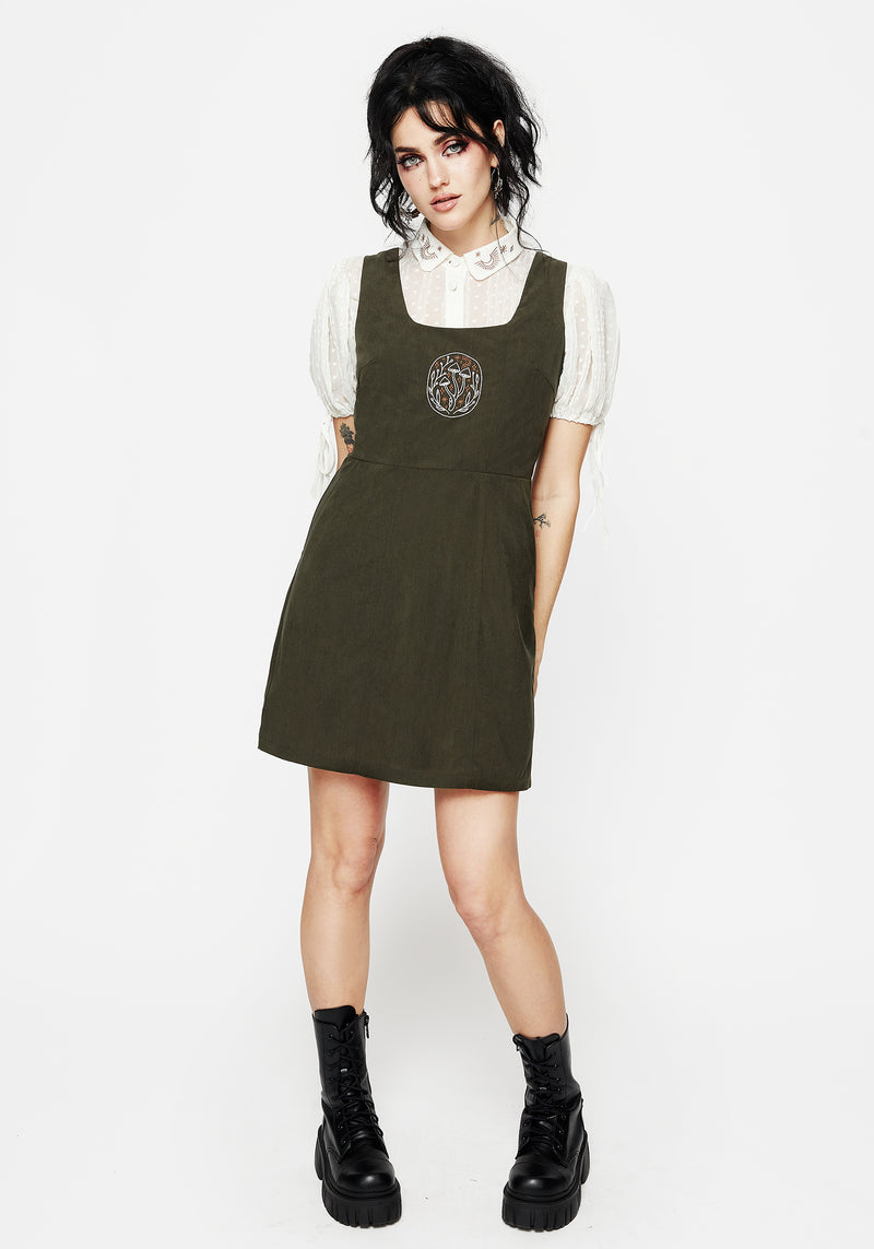 Mycelium Embroidered Mini Pinafore Dress