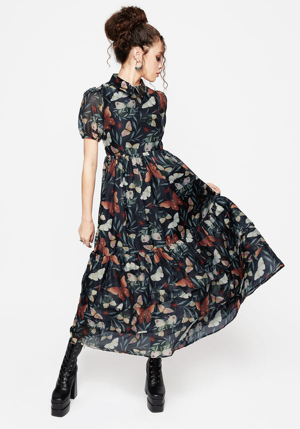Mariposa Puff Sleeve Organza Maxi Shirt Dress