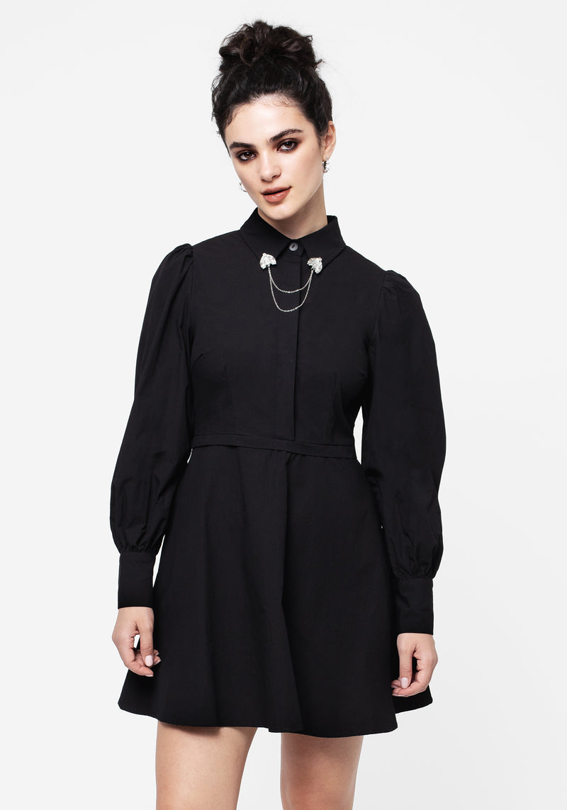 Styx Moth Collar Chain Mini Shirt Dress