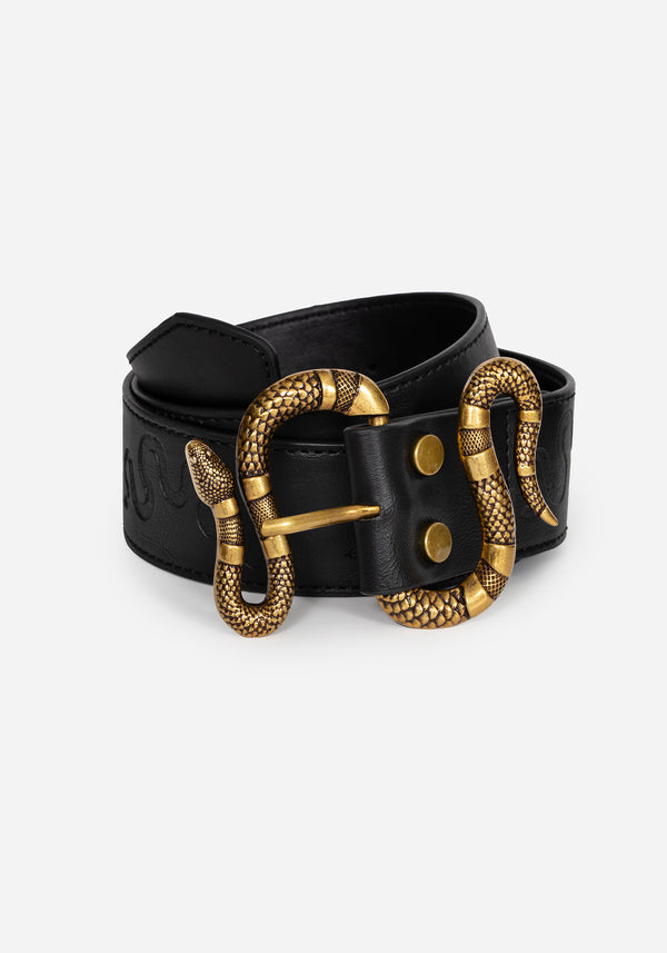 Mamba Debossed Belt With Snake Buckle - Brass