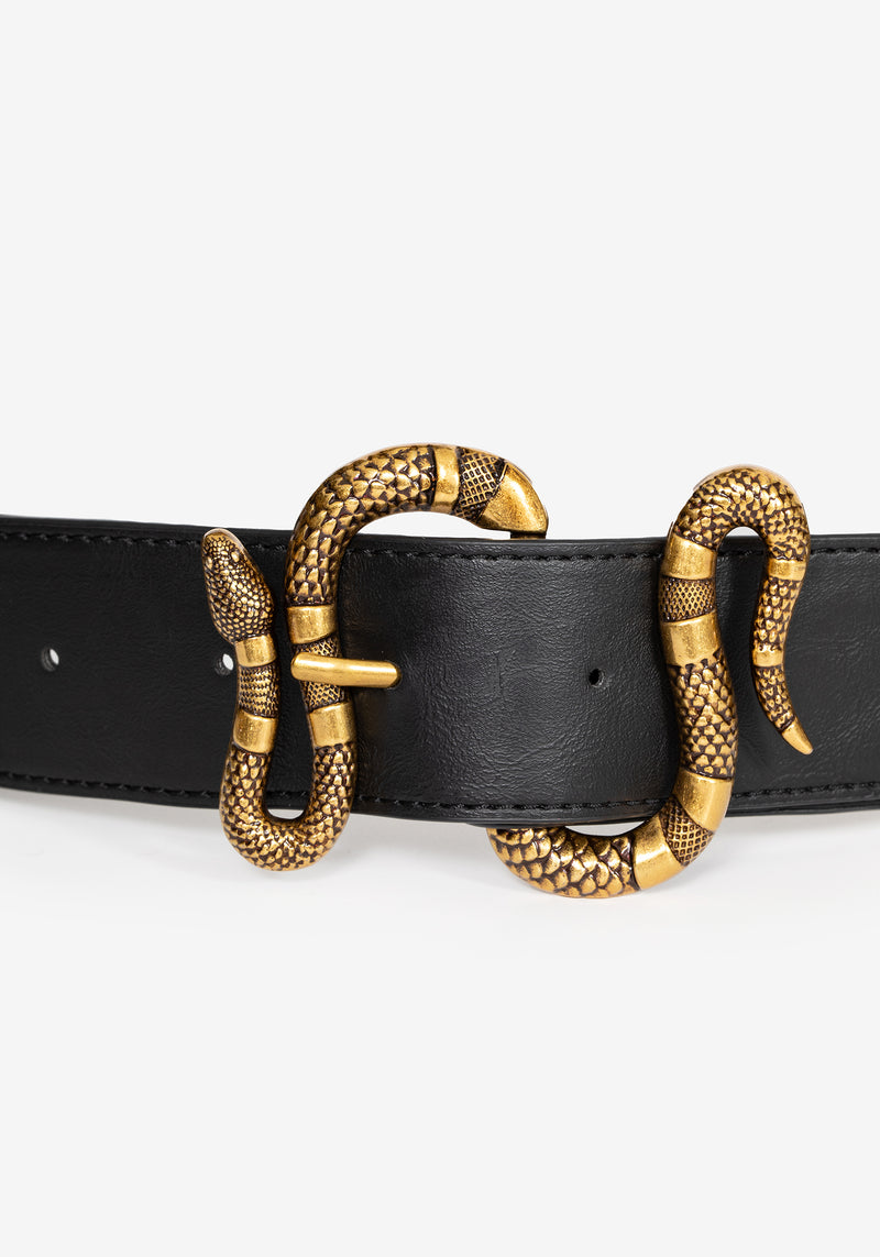 Mamba Debossed Belt With Snake Buckle - Brass