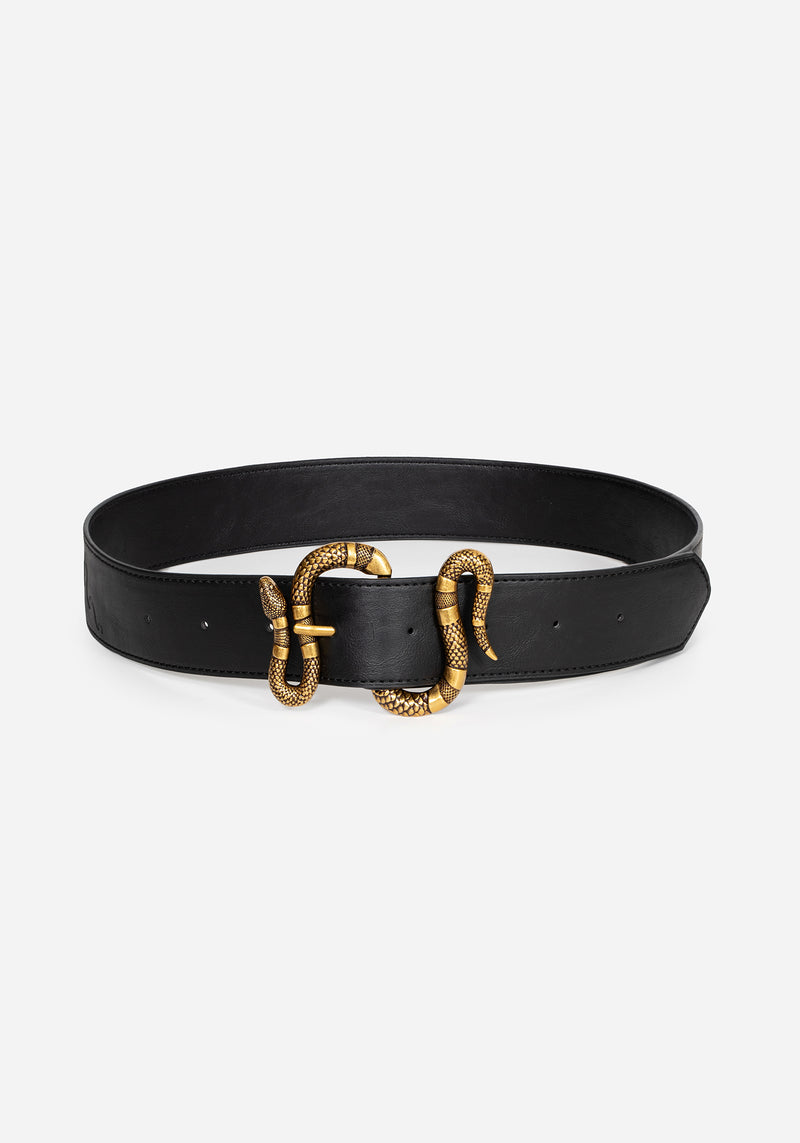 Mamba Debossed Belt With Snake Buckle - Brass