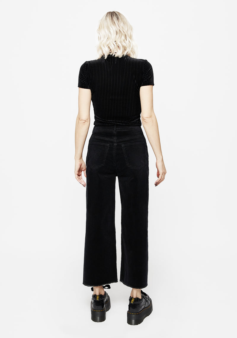 Foster Wide Leg Cord Crop Jeans - Black