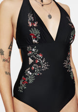 Copia Floral Embroidered Halter Swimsuit