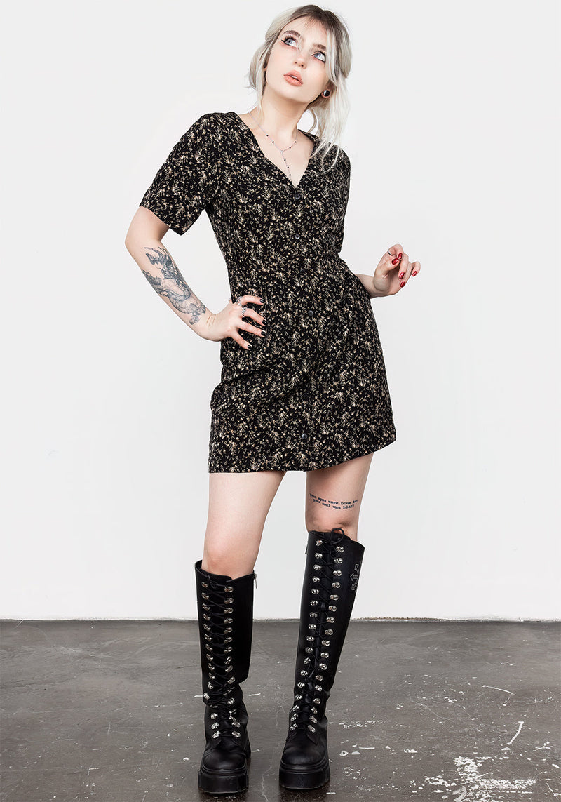 Gardenia Print Button Down Mini Dress