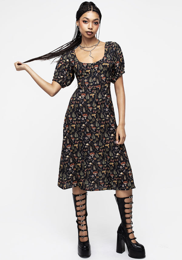 Luthien Puff Sleeve Midi Dress