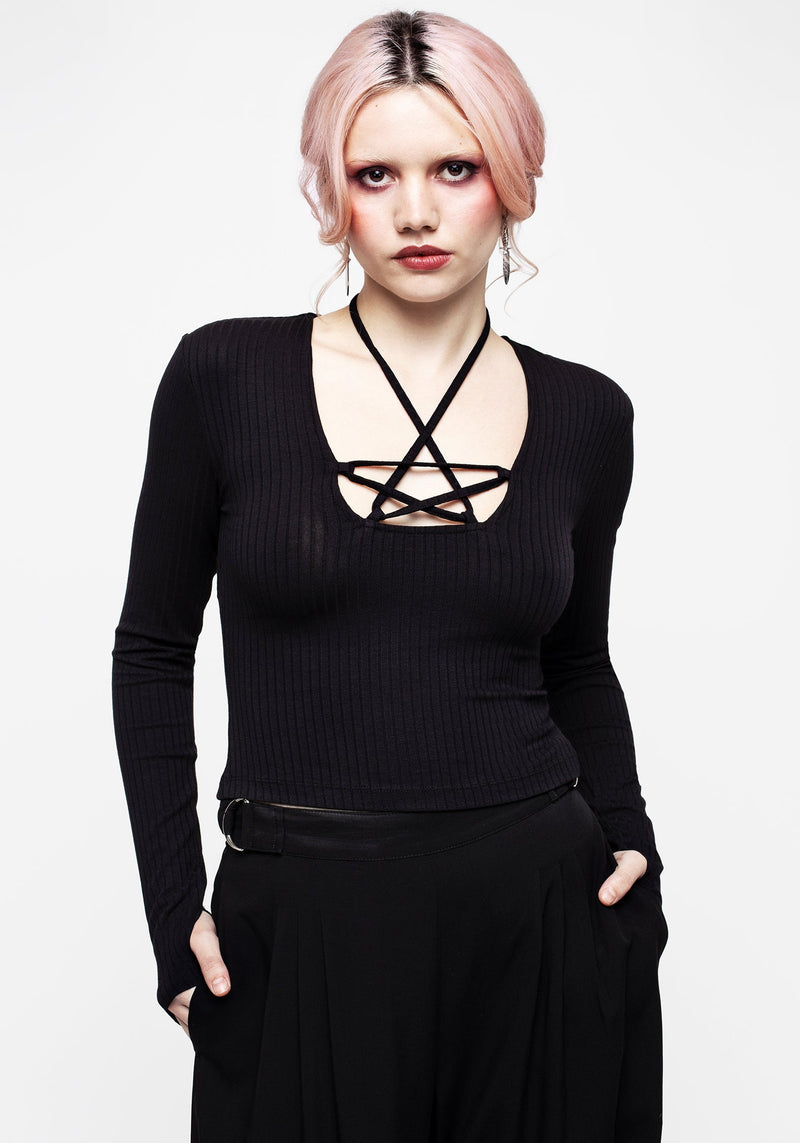 Joanna Pentagram Long Sleeve Ribbed Top