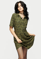 Mortmoth Print Mini Shirt Dress - Green