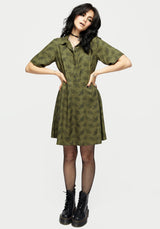 Mortmoth Print Mini Shirt Dress - Green