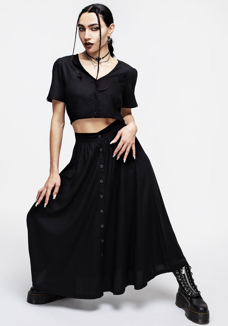 Realm Button Down Crop Top - Midnight Black