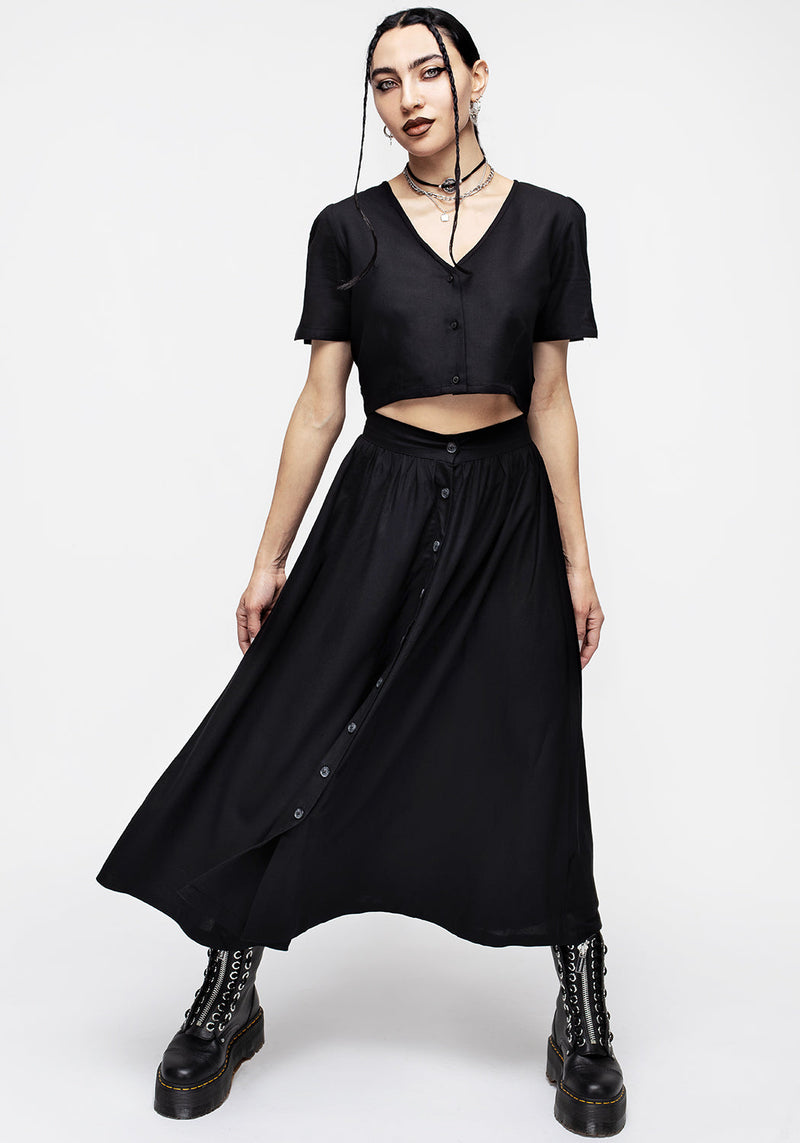 Realm Button Down Crop Top - Midnight Black