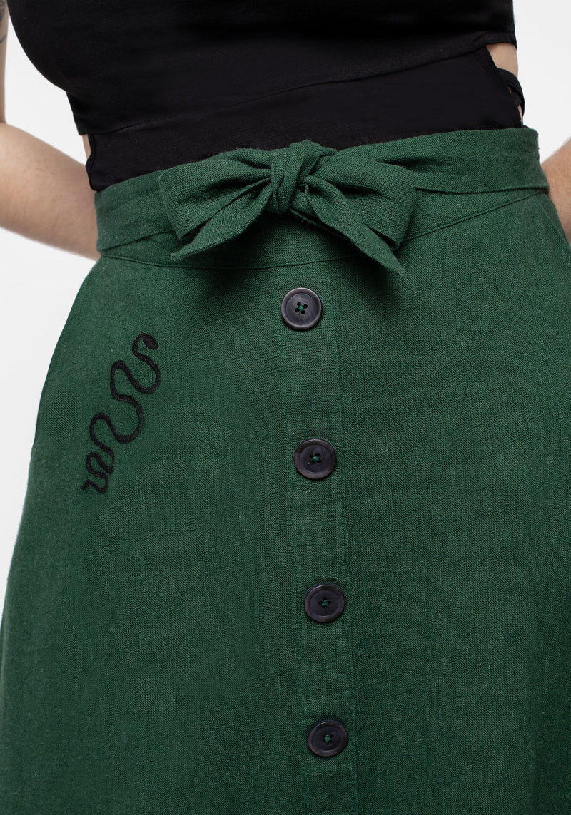 Green A-line Midi Skirt