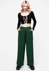 Oberon Green Wide Leg Linen Blend Trousers