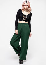 Oberon Green Wide Leg Linen Blend Trousers