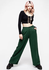 Oberon Green Wide Leg Linen Blend Trousers