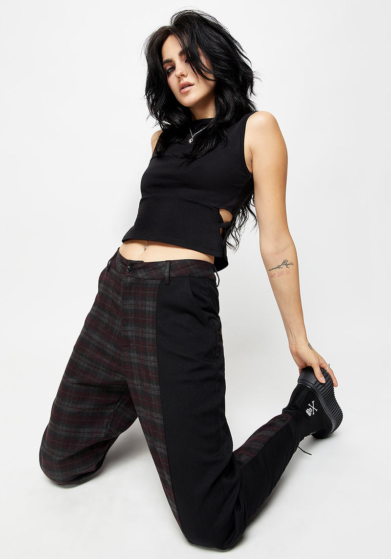 Dropout Spliced Check Mom Trousers