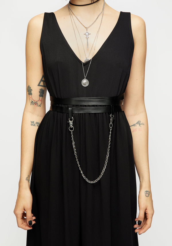 Raven V-Neck Sleeveless Chain Midi Dress